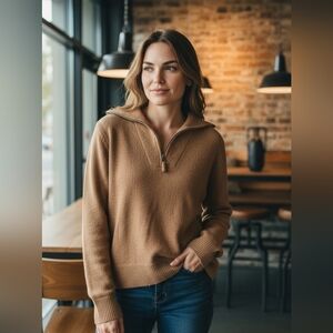 Barefoot Dreams Cozy Tan Half Zip Pullover Sweater XS EXTRA SMALL